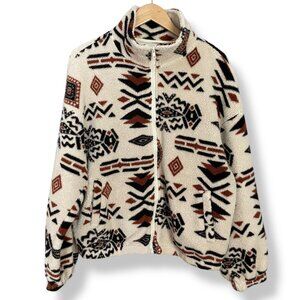 Southwestern Print Fleece Jacket Zip-Up XL Faux‎ Sherpa Aztec Women Relaxed Fit